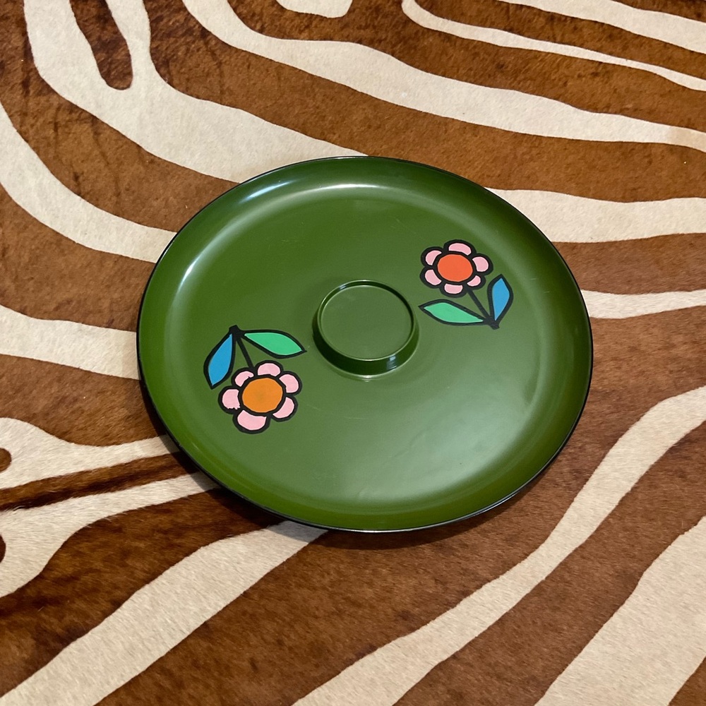 Vintage 60s Green Flower Lacquer Ware By Norleans Japan Tray - Picture 2 of 7